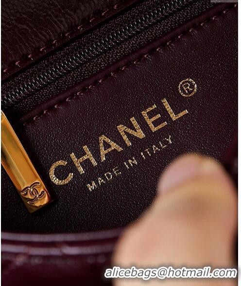 New Release Creation Chanel Lambskin Mini Flap bag with Top Handle AS5032 Dark Burgundy 2024