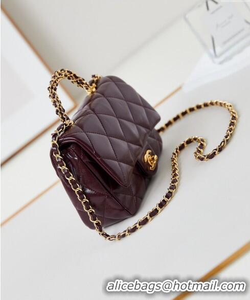 New Release Creation Chanel Lambskin Mini Flap bag with Top Handle AS5032 Dark Burgundy 2024