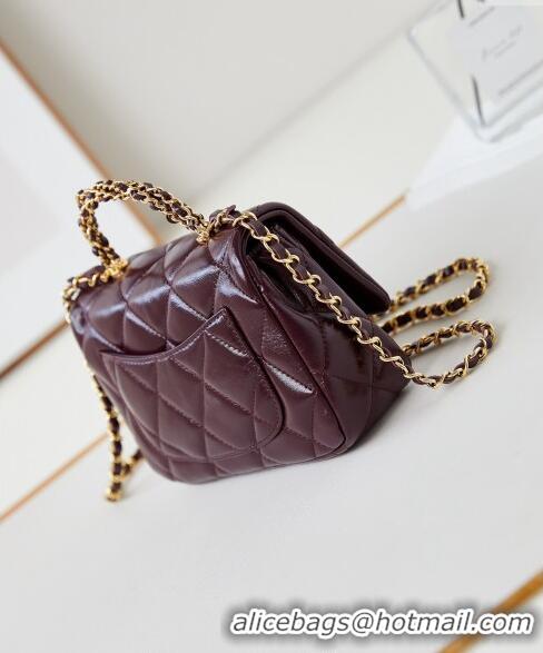 New Release Creation Chanel Lambskin Mini Flap bag with Top Handle AS5032 Dark Burgundy 2024