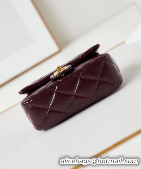 New Release Creation Chanel Lambskin Mini Flap bag with Top Handle AS5032 Dark Burgundy 2024