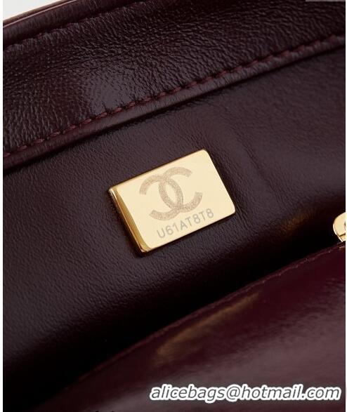 New Release Creation Chanel Lambskin Mini Flap bag with Top Handle AS5032 Dark Burgundy 2024