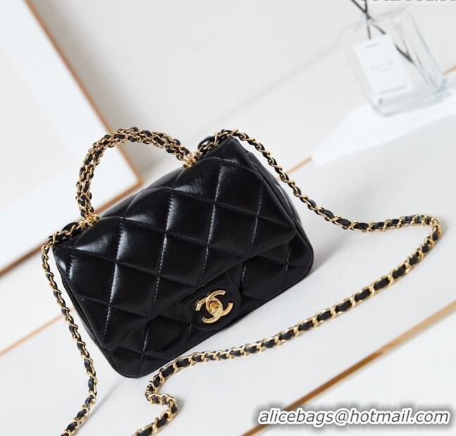 Market Sells Chanel Lambskin Mini Flap bag with Top Handle AS5032 Black 2024