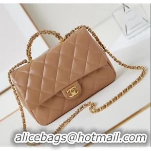 Buy New Cheap Chanel Lambskin Medium Flap bag with Top Handle AS5043 Dark Beige 2024