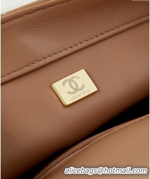 Buy New Cheap Chanel Lambskin Medium Flap bag with Top Handle AS5043 Dark Beige 2024