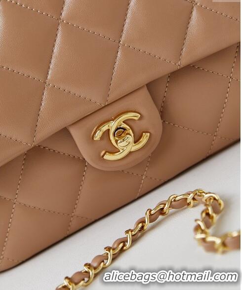 Buy New Cheap Chanel Lambskin Medium Flap bag with Top Handle AS5043 Dark Beige 2024