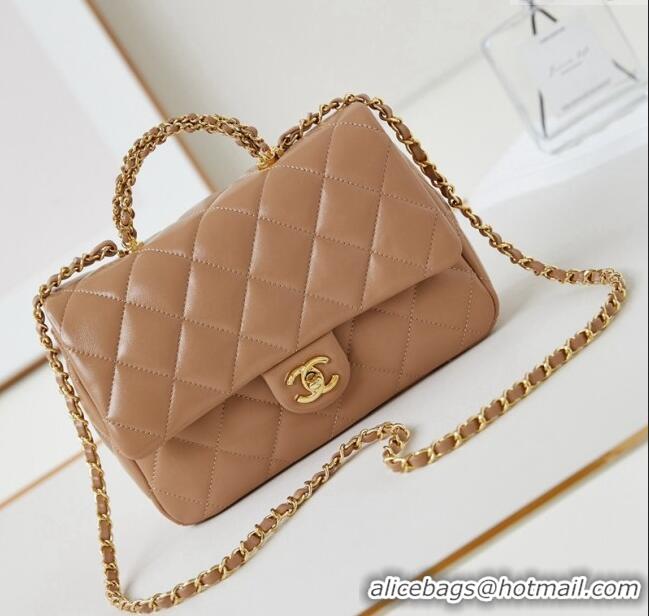 Buy New Cheap Chanel Lambskin Medium Flap bag with Top Handle AS5043 Dark Beige 2024