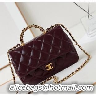 Buy New Cheap Chanel Lambskin Medium Flap bag with Top Handle AS5043 Dark Burgundy 2024