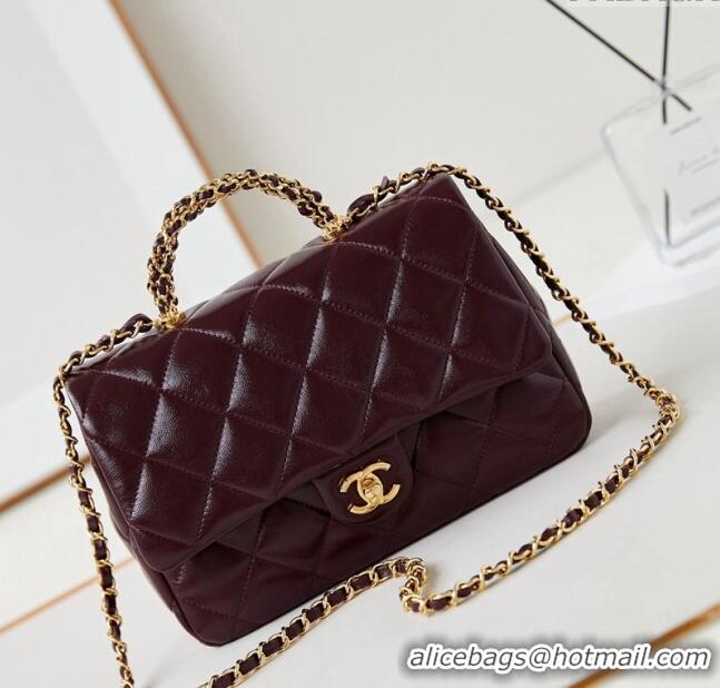 Buy New Cheap Chanel Lambskin Medium Flap bag with Top Handle AS5043 Dark Burgundy 2024