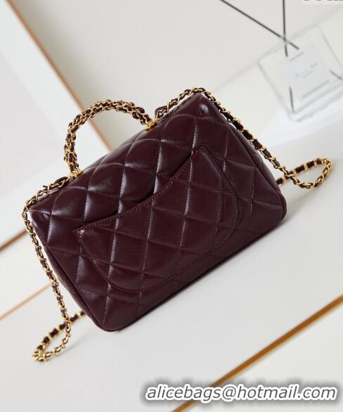 Buy New Cheap Chanel Lambskin Medium Flap bag with Top Handle AS5043 Dark Burgundy 2024