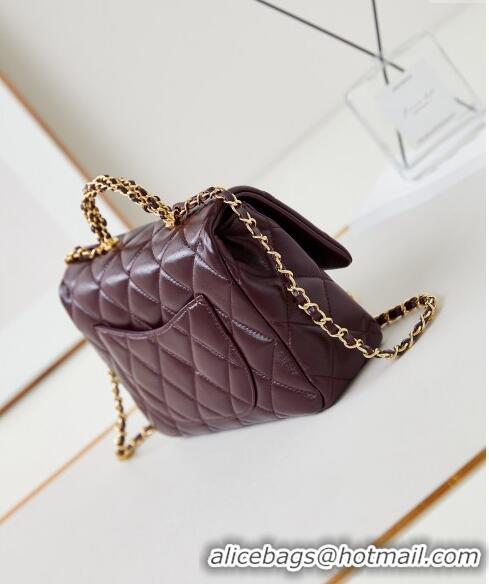 Buy New Cheap Chanel Lambskin Medium Flap bag with Top Handle AS5043 Dark Burgundy 2024