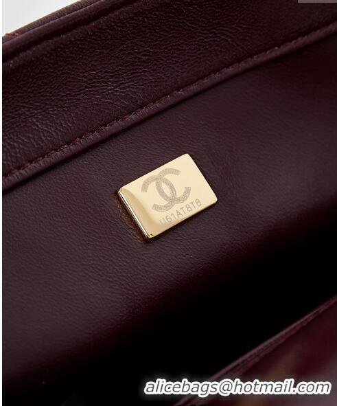 Buy New Cheap Chanel Lambskin Medium Flap bag with Top Handle AS5043 Dark Burgundy 2024