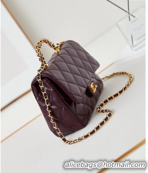 Buy New Cheap Chanel Lambskin Medium Flap bag with Top Handle AS5043 Dark Burgundy 2024