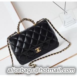 Buy Classic Chanel Lambskin Medium Flap bag with Top Handle AS5043 Black 2024