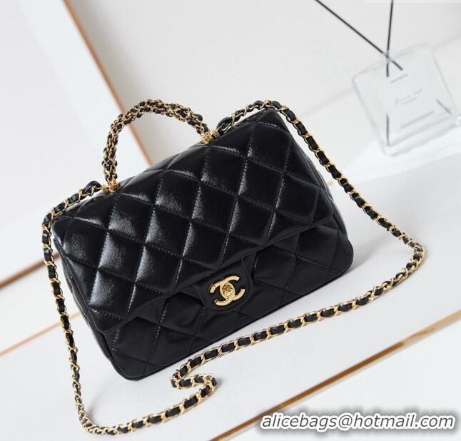 Buy Classic Chanel Lambskin Medium Flap bag with Top Handle AS5043 Black 2024