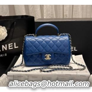 New Product Chanel Coco Lambskin Mini Flap Bag with Top Handle AS2431 Dark Blue 2024