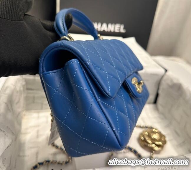 New Product Chanel Coco Lambskin Mini Flap Bag with Top Handle AS2431 Dark Blue 2024