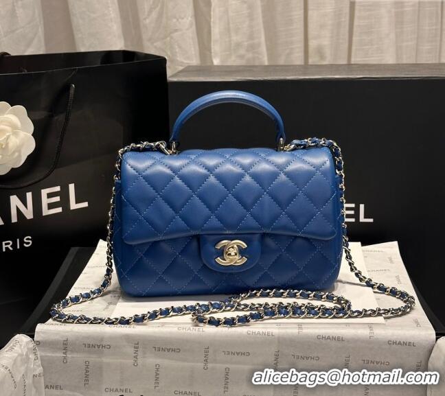 New Product Chanel Coco Lambskin Mini Flap Bag with Top Handle AS2431 Dark Blue 2024