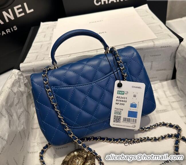 New Product Chanel Coco Lambskin Mini Flap Bag with Top Handle AS2431 Dark Blue 2024