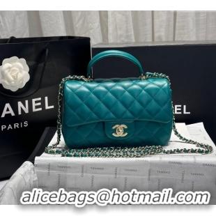 Market Sells Chanel Coco Lambskin Mini Flap Bag with Top Handle AS2431 Peacock Green 2024