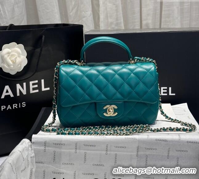 Market Sells Chanel Coco Lambskin Mini Flap Bag with Top Handle AS2431 Peacock Green 2024