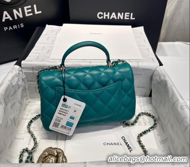 Market Sells Chanel Coco Lambskin Mini Flap Bag with Top Handle AS2431 Peacock Green 2024