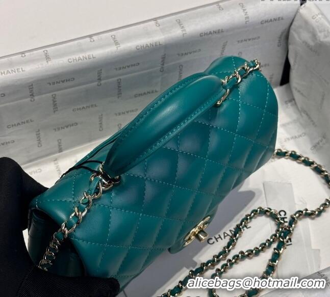 Market Sells Chanel Coco Lambskin Mini Flap Bag with Top Handle AS2431 Peacock Green 2024