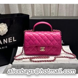 Newly Launched Chanel Coco Lambskin Mini Flap Bag with Top Handle AS2431 Dark Pink 2024