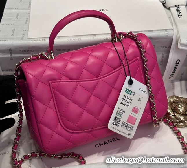 Newly Launched Chanel Coco Lambskin Mini Flap Bag with Top Handle AS2431 Dark Pink 2024