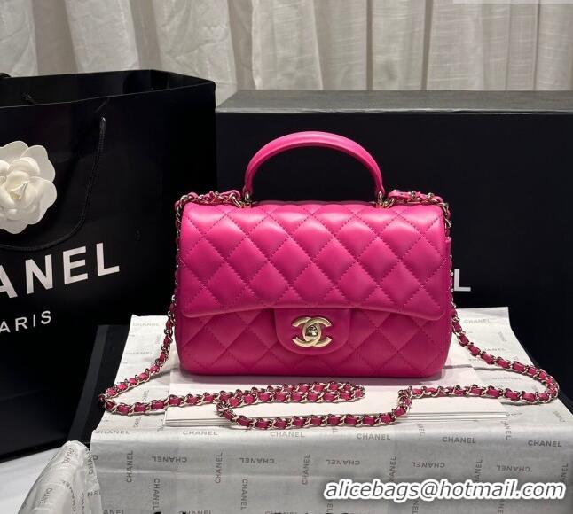 Newly Launched Chanel Coco Lambskin Mini Flap Bag with Top Handle AS2431 Dark Pink 2024