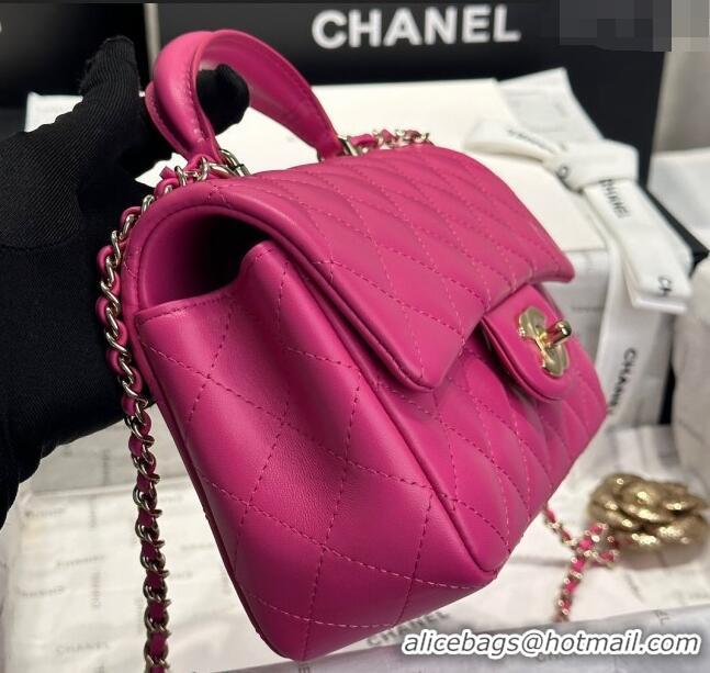 Newly Launched Chanel Coco Lambskin Mini Flap Bag with Top Handle AS2431 Dark Pink 2024