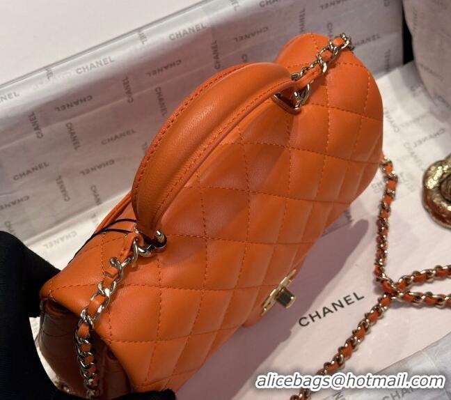 Luxurious Best Chanel Coco Lambskin Mini Flap Bag with Top Handle AS2431 Orange 2024