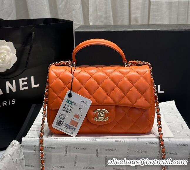 Luxurious Best Chanel Coco Lambskin Mini Flap Bag with Top Handle AS2431 Orange 2024