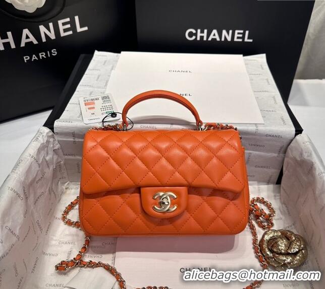 Luxurious Best Chanel Coco Lambskin Mini Flap Bag with Top Handle AS2431 Orange 2024