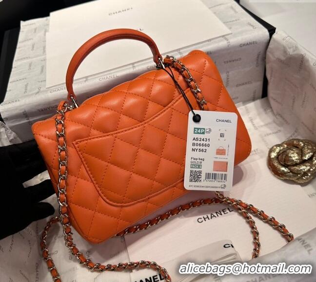 Luxurious Best Chanel Coco Lambskin Mini Flap Bag with Top Handle AS2431 Orange 2024