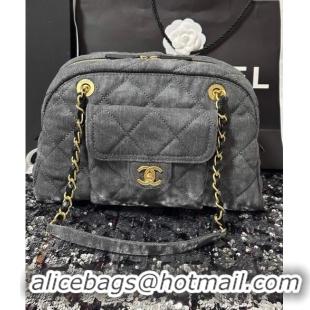 Low Price Chanel Washed Denim Bowling Bag AS4905 Grey 2024