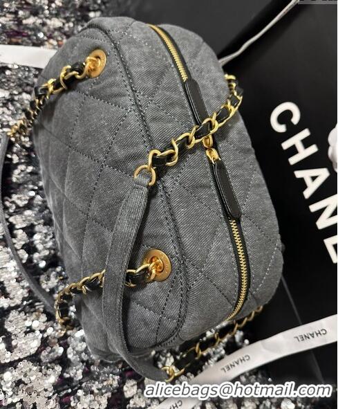 Low Price Chanel Washed Denim Bowling Bag AS4905 Grey 2024