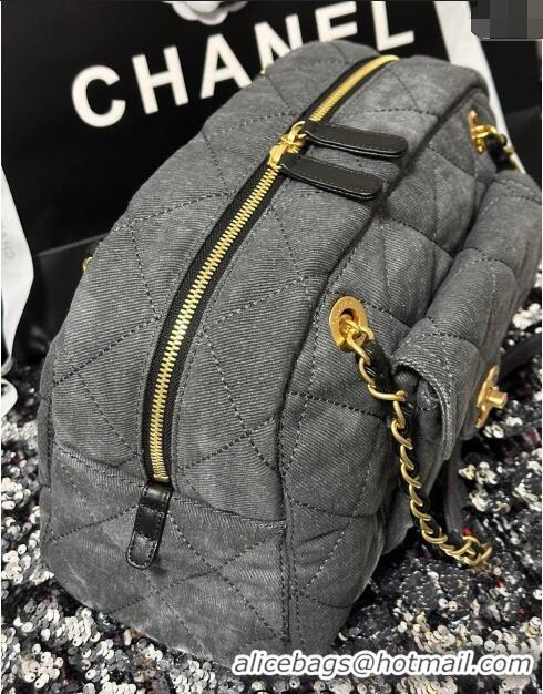 Low Price Chanel Washed Denim Bowling Bag AS4905 Grey 2024