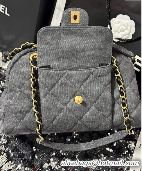 Low Price Chanel Washed Denim Bowling Bag AS4905 Grey 2024