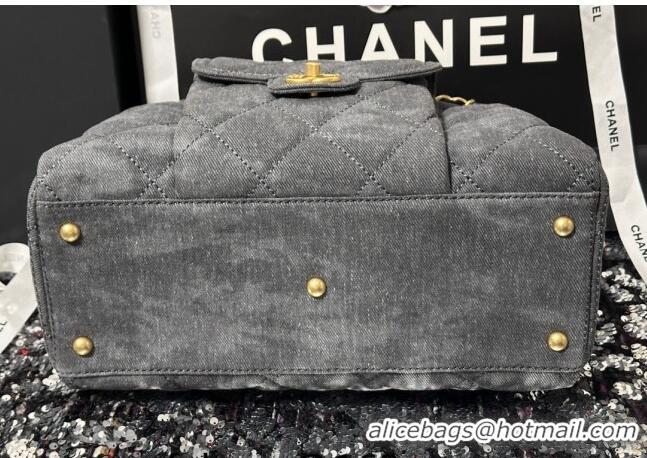 Low Price Chanel Washed Denim Bowling Bag AS4905 Grey 2024