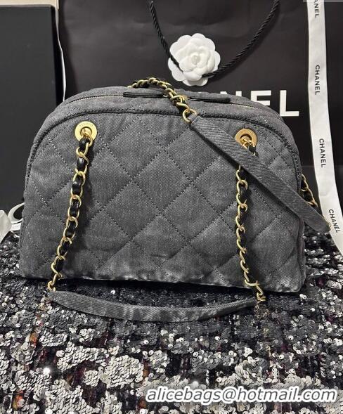 Low Price Chanel Washed Denim Bowling Bag AS4905 Grey 2024