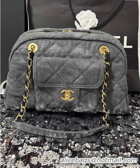 Low Price Chanel Washed Denim Bowling Bag AS4905 Grey 2024