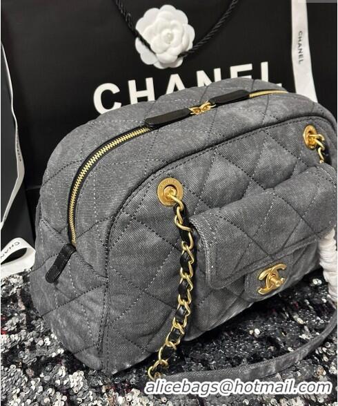 Low Price Chanel Washed Denim Bowling Bag AS4905 Grey 2024