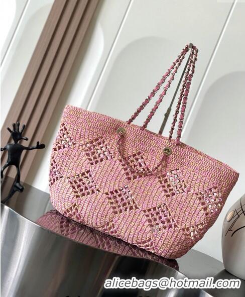 Top Quality Chanel Raffia Effect Braided Large Shopping bag AS4576 Pink 2024