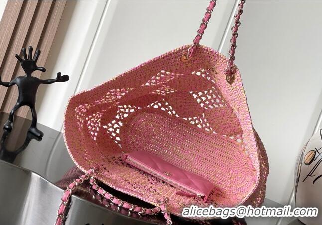 Top Quality Chanel Raffia Effect Braided Large Shopping bag AS4576 Pink 2024