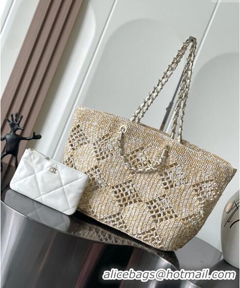 Top Grade Chanel Raffia Effect Braided Large Shopping bag AS4576 Beige 2024