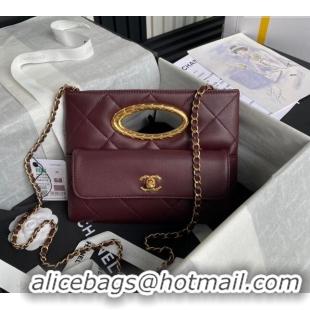 New Cheap Chanel Lambskin Clutch with Chain Shoulder bag AS5038 Dark Burgundy 2024