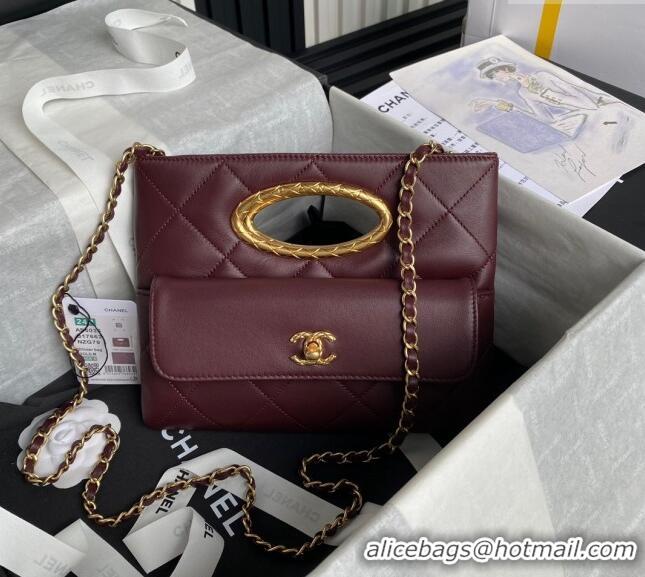 New Cheap Chanel Lambskin Clutch with Chain Shoulder bag AS5038 Dark Burgundy 2024