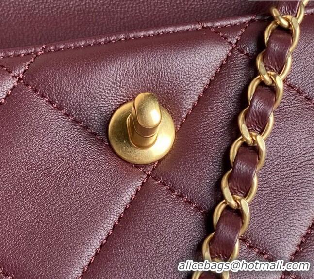 New Cheap Chanel Lambskin Clutch with Chain Shoulder bag AS5038 Dark Burgundy 2024