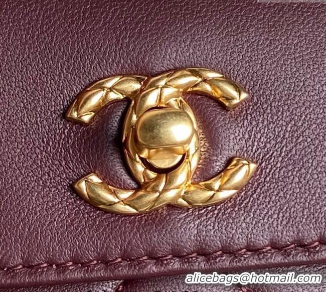 New Cheap Chanel Lambskin Clutch with Chain Shoulder bag AS5038 Dark Burgundy 2024