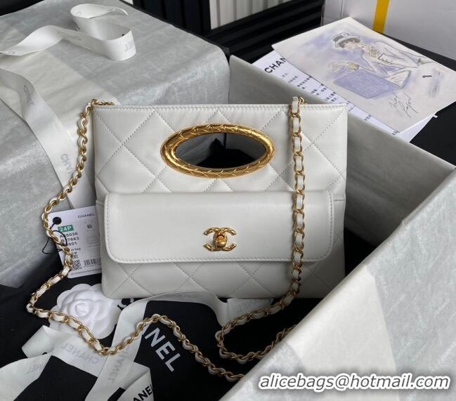 Luxury Cheap Chanel Lambskin Clutch with Chain Shoulder bag AS5038 White 2024